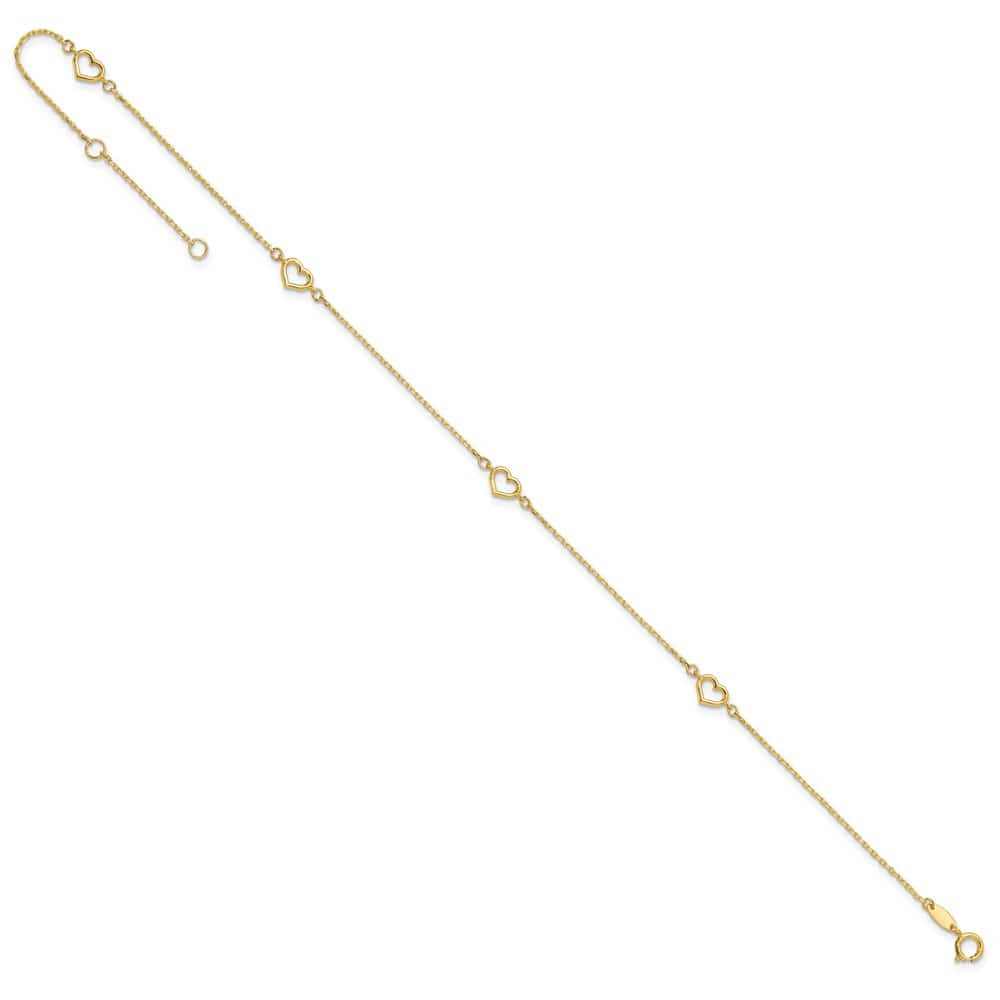 14K Yellow Gold Open Hearts 4-Station Anklet