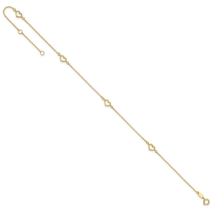 14K Yellow Gold Open Hearts 4-Station Anklet