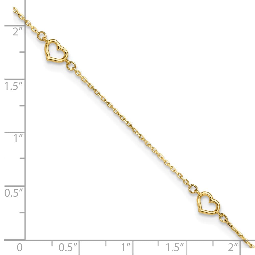 14K Yellow Gold Open Hearts 4-Station Anklet