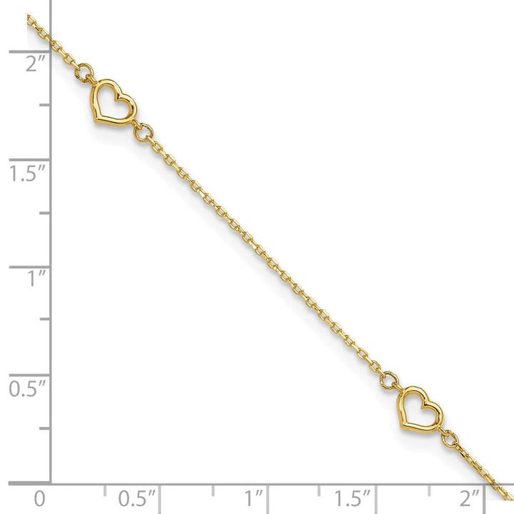 14K Yellow Gold Open Hearts 4-Station Anklet
