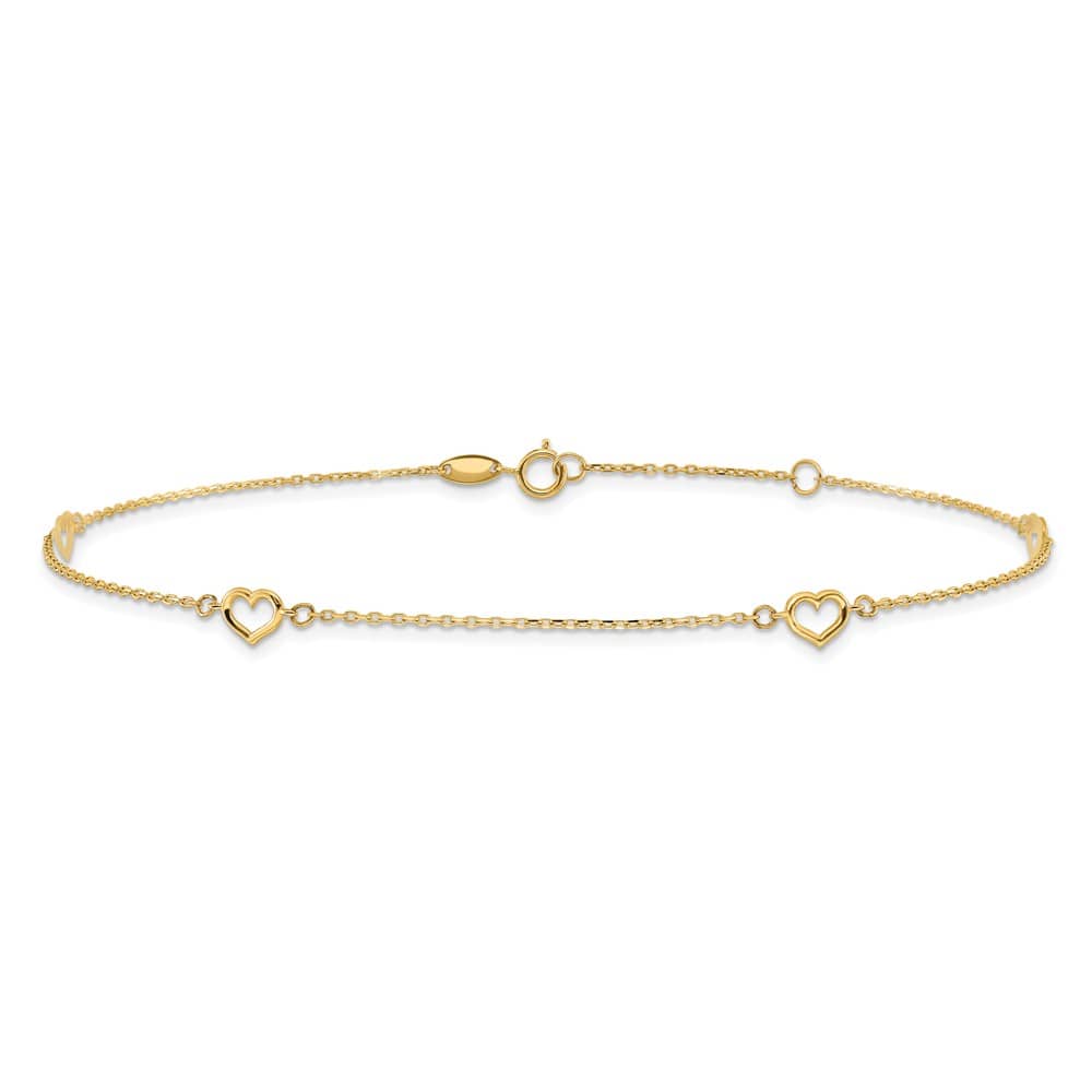 14K Yellow Gold Open Hearts 4-Station Anklet