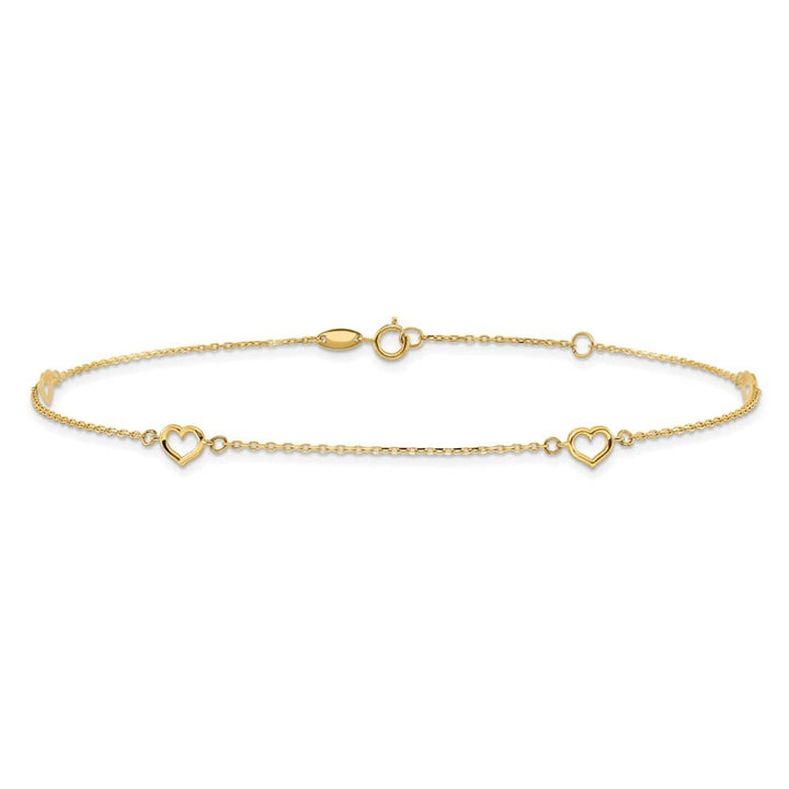 14K Yellow Gold Open Hearts 4-Station Anklet