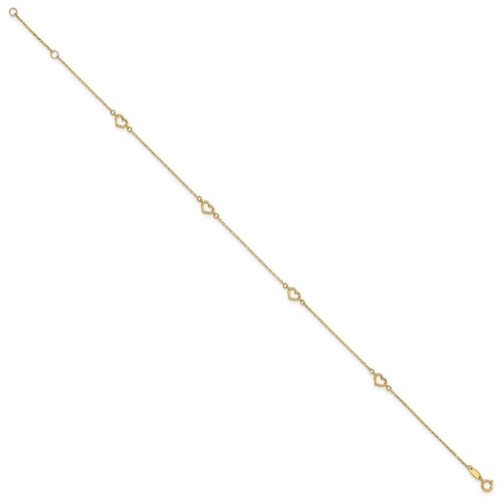 14K Yellow Gold Open Hearts 4-Station Anklet