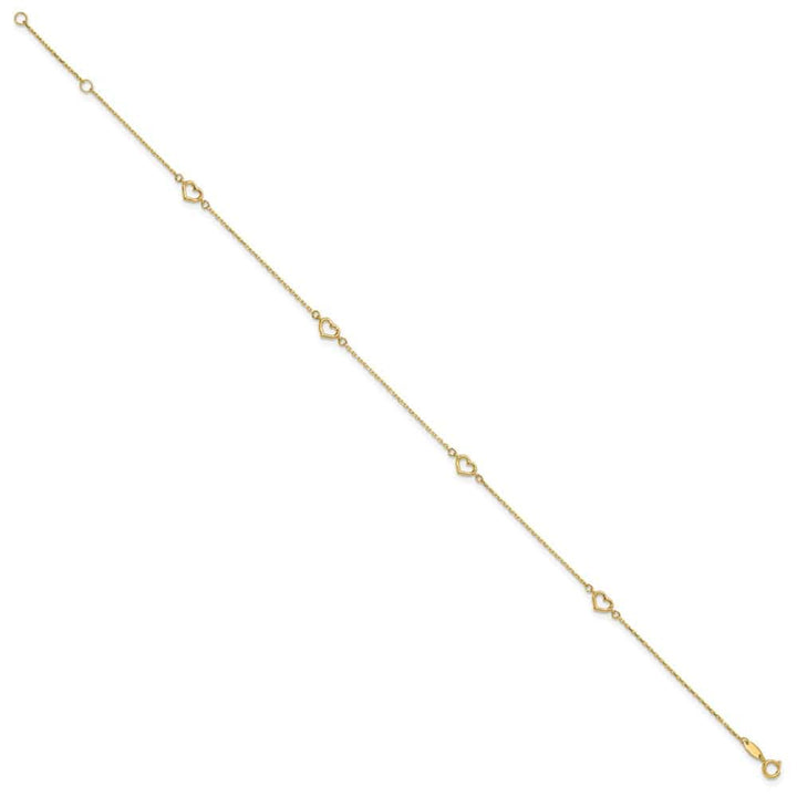 14K Yellow Gold Open Hearts 4-Station Anklet