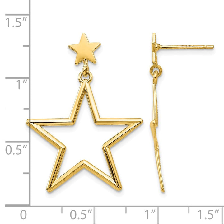 14K Yellow Gold Open Star Dangle Post Earrings, view 4 of 4