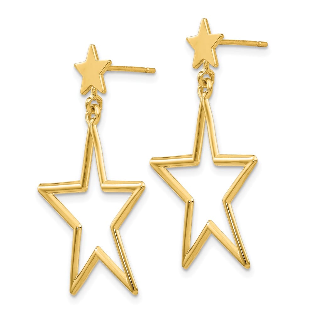 14K Yellow Gold Open Star Dangle Post Earrings, view 2 of 4