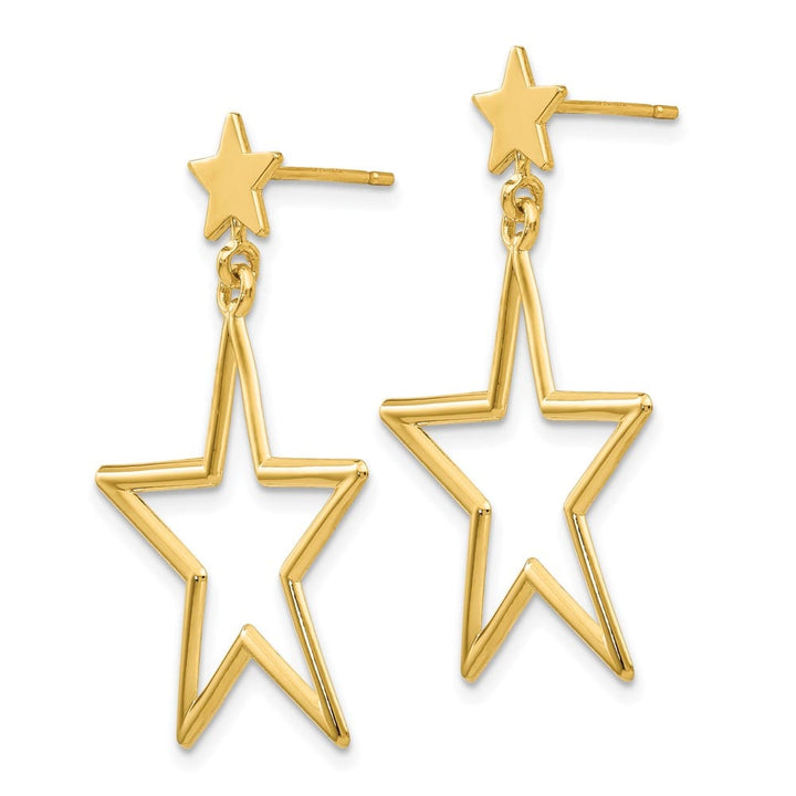 14K Yellow Gold Open Star Dangle Post Earrings, view 2 of 4