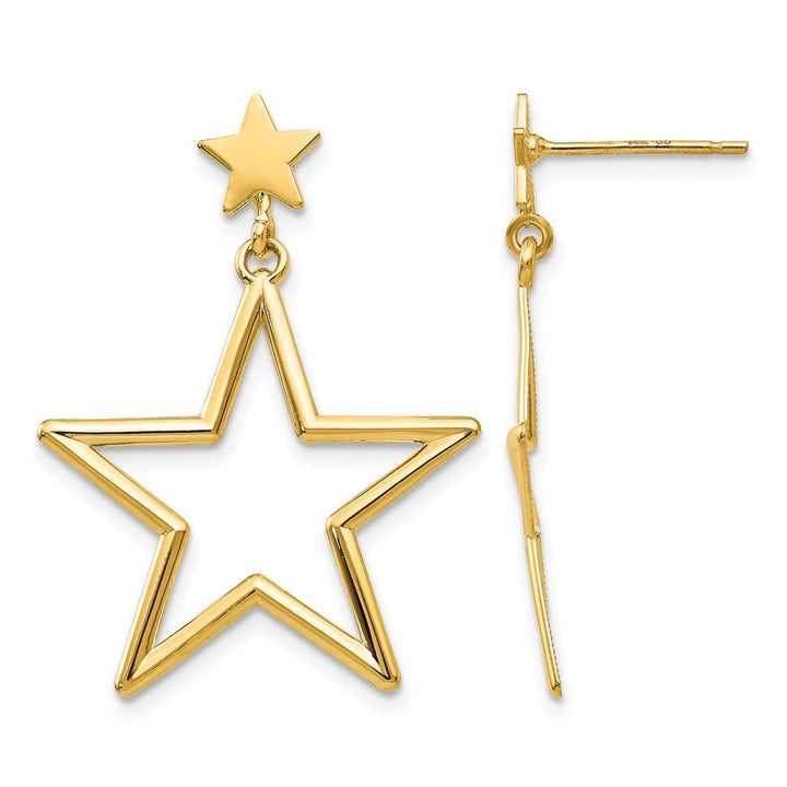 14K Yellow Gold Open Star Dangle Post Earrings, view 1 of 4