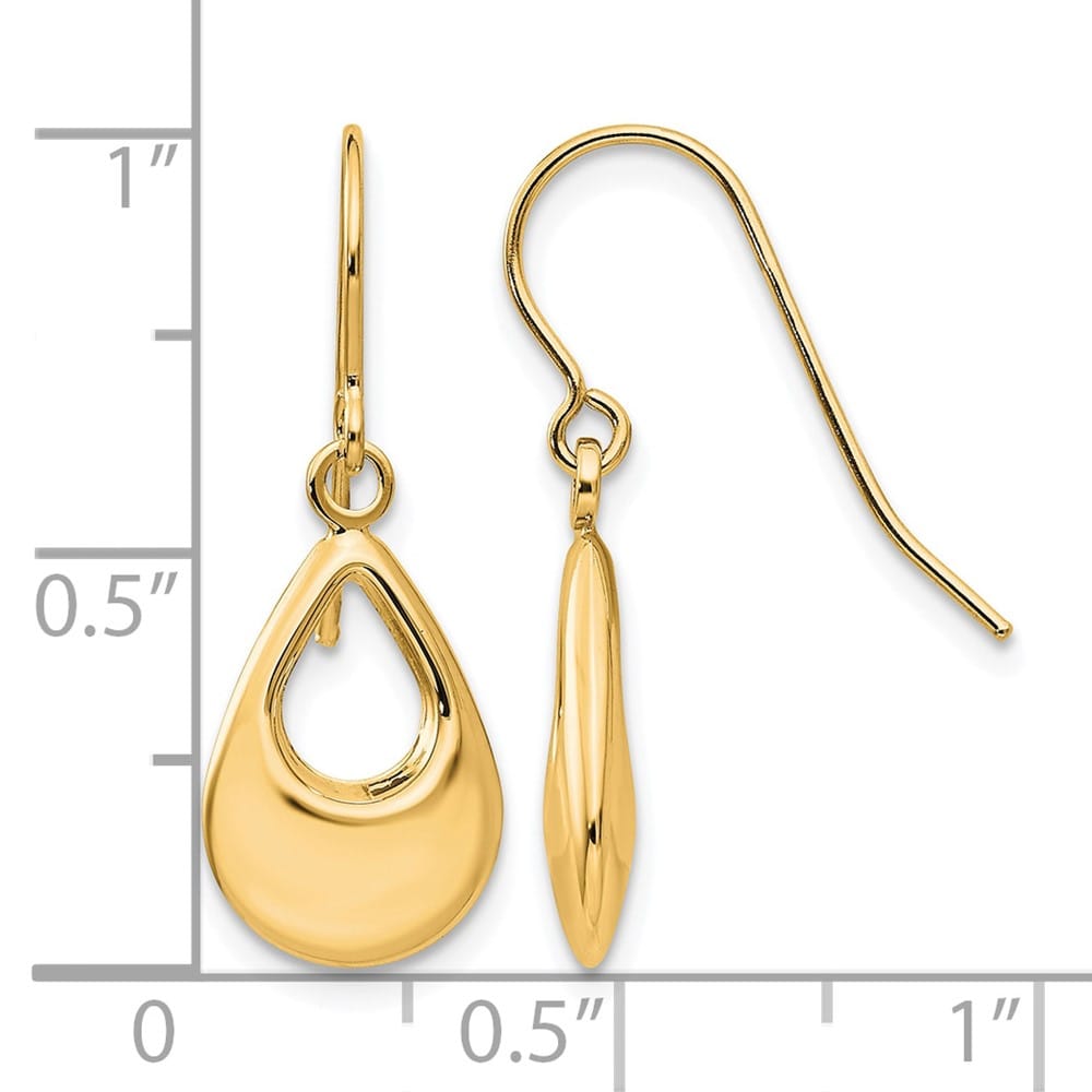 14K Yellow Gold Open Teardrop Hollow Dangle French Hook Earrings, view 4 of 4