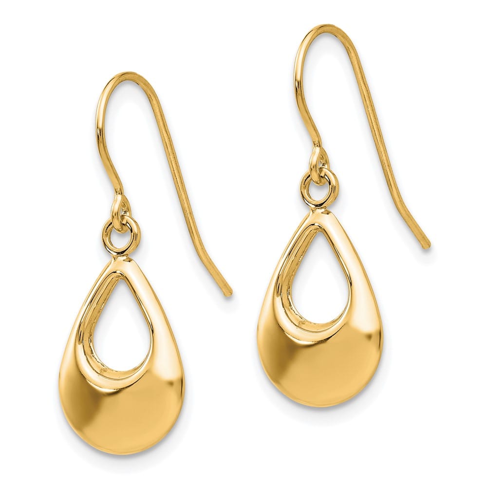 14K Yellow Gold Open Teardrop Hollow Dangle French Hook Earrings, view 2 of 4