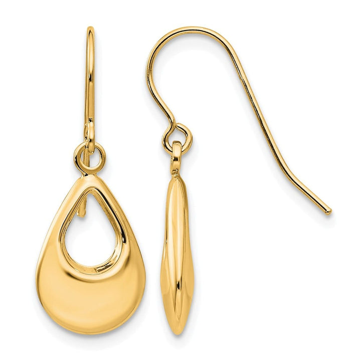 14K Yellow Gold Open Teardrop Hollow Dangle French Hook Earrings, view 1 of 4