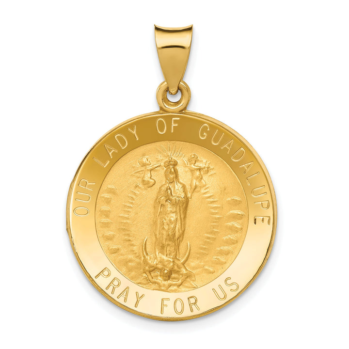 14K Yellow Gold Our Lady of Guadalupe Medal Round Pendant