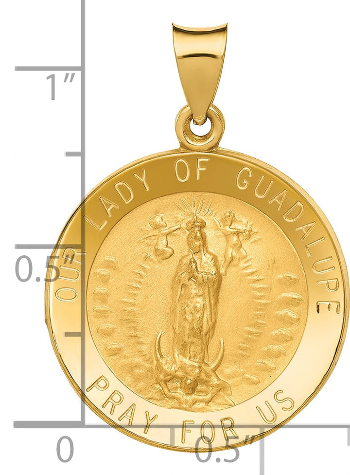 14K Yellow Gold Our Lady of Guadalupe Medal Round Pendant