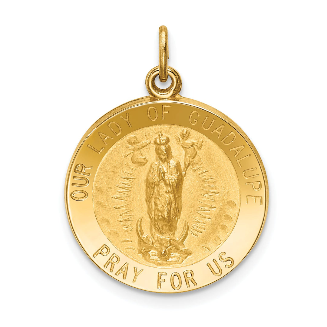 14K Yellow Gold Our Lady of Guadalupe Medal Round Pendant
