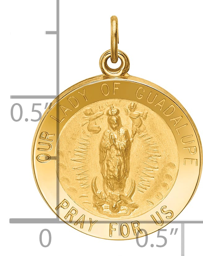 14K Yellow Gold Our Lady of Guadalupe Medal Round Pendant