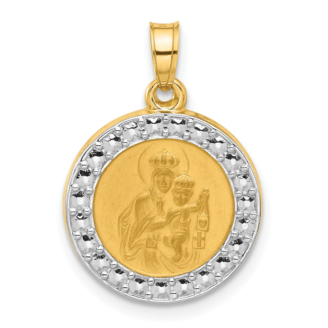14K Yellow Gold Our Lady of Mt. Carmel Medal Round Pendant