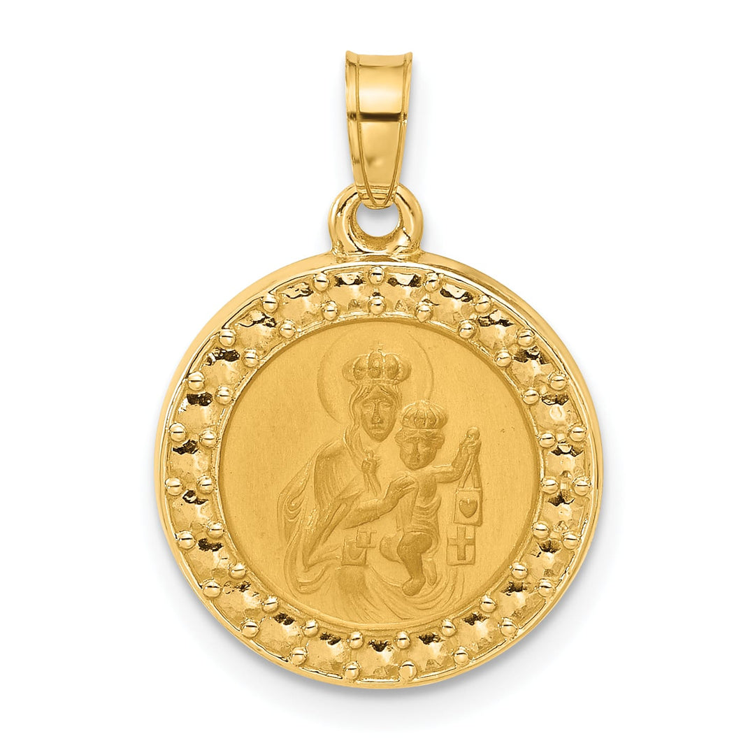 14K Yellow Gold Our Lady of Mt. Carmel Medal Round Pendant