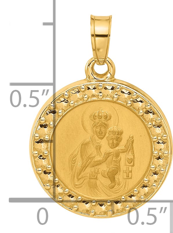 14K Yellow Gold Our Lady of Mt. Carmel Medal Round Pendant