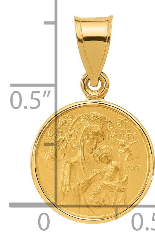 14K Yellow Gold Our Lady of Perpetual Help Medal Round Pendant