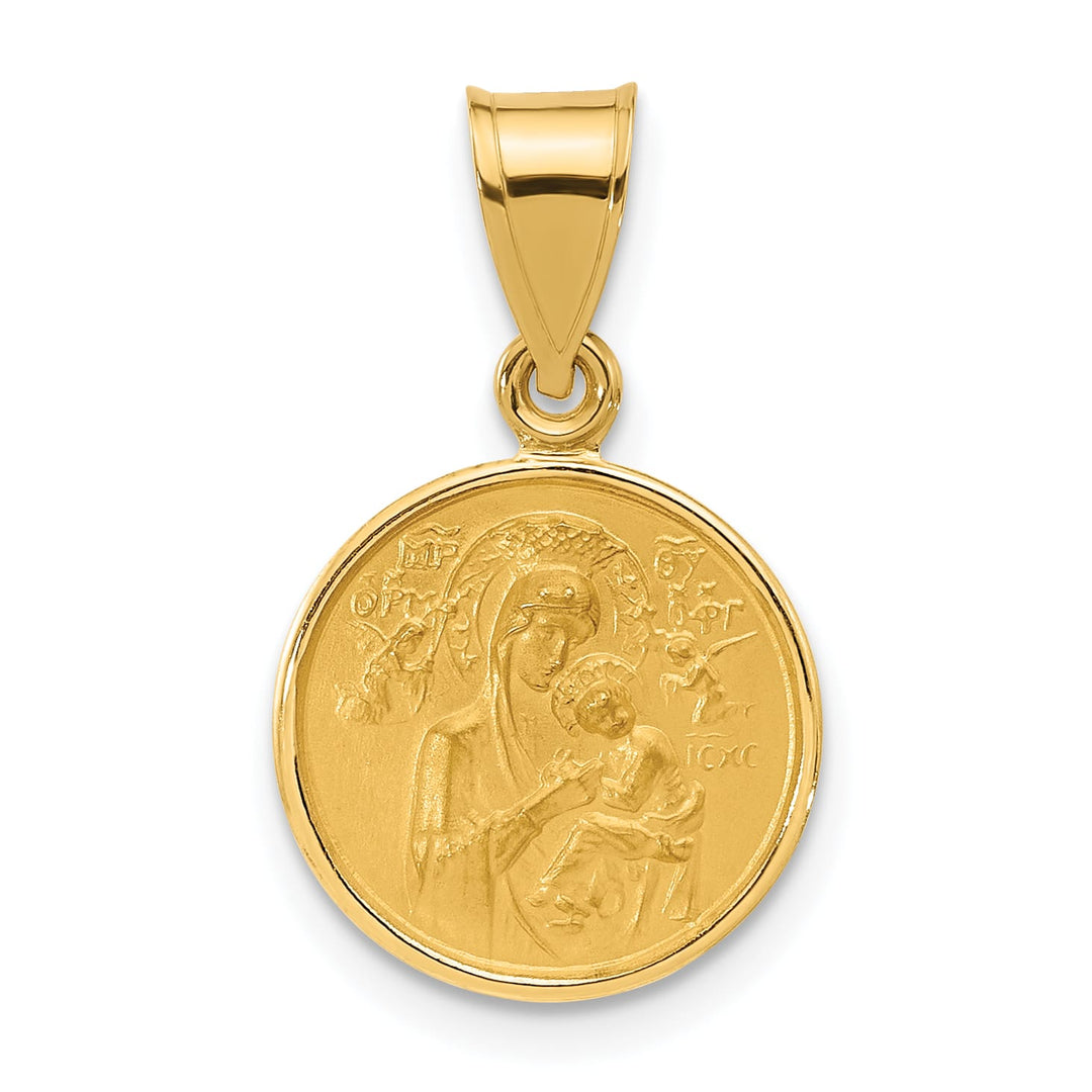14K Yellow Gold Our Lady of Perpetual Help Medal Round Pendant