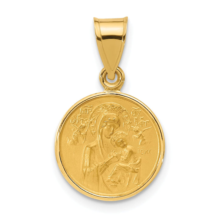 14K Yellow Gold Our Lady of Perpetual Help Medal Round Pendant