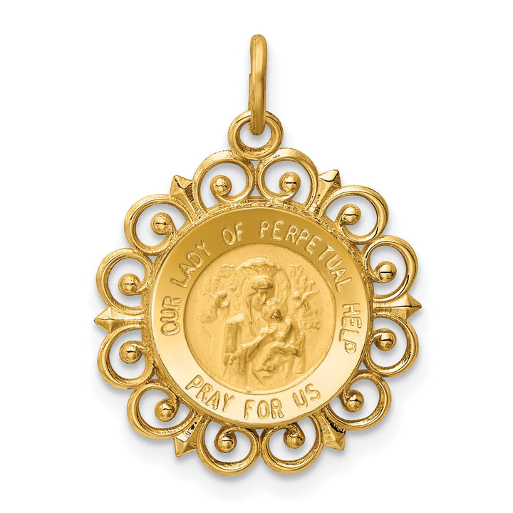 14K Yellow Gold Our Lady of Perpetual Help Medal Scalloped Edge Round