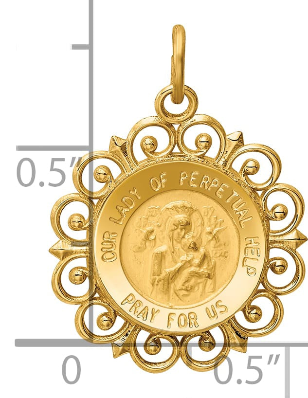 14K Yellow Gold Our Lady of Perpetual Help Medal Scalloped Edge Round