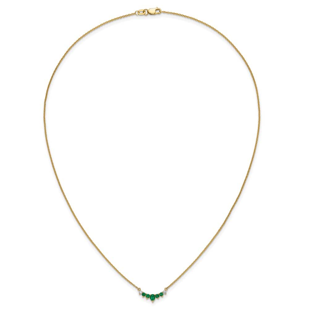 14K Yellow Gold Oval and Round Emerald and Diamond 18 inch Necklace
