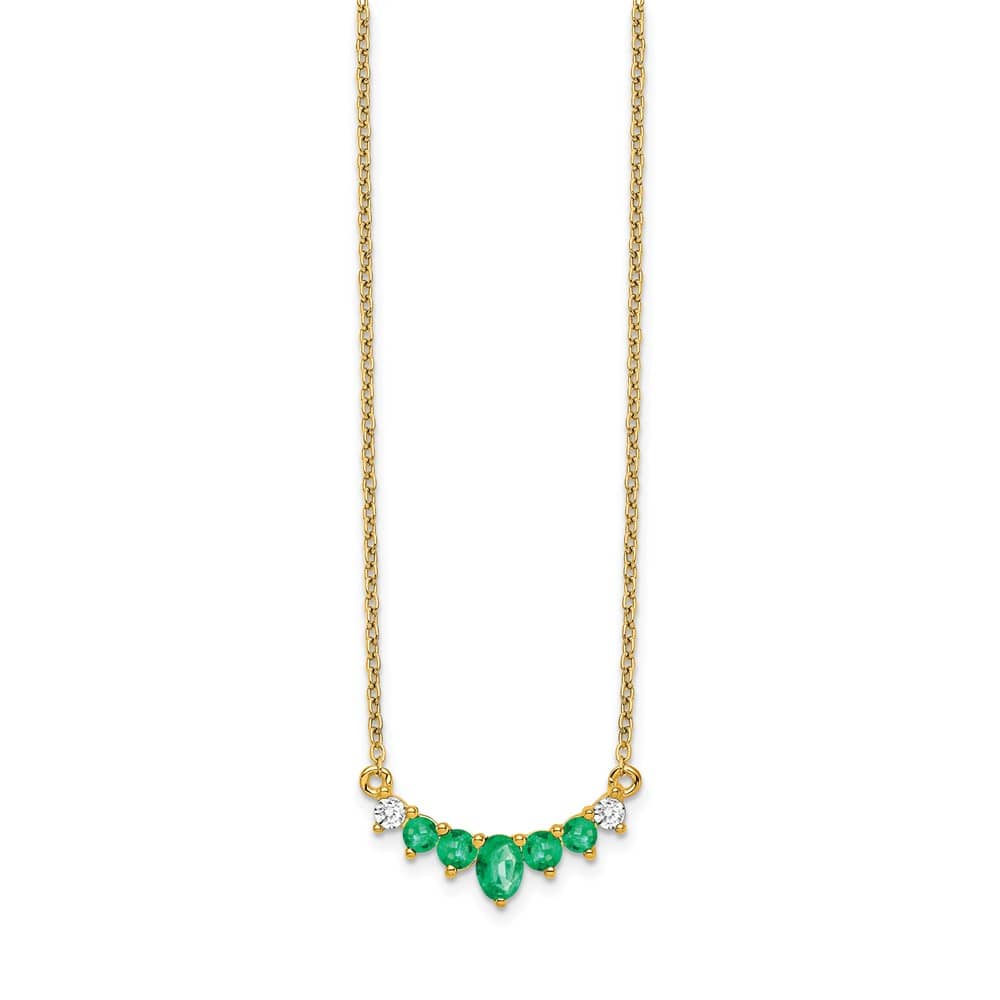 14K Yellow Gold Oval and Round Emerald and Diamond 18 inch Necklace