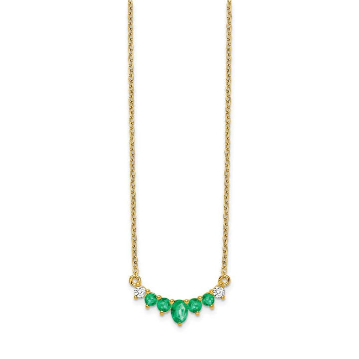 14K Yellow Gold Oval and Round Emerald and Diamond 18 inch Necklace