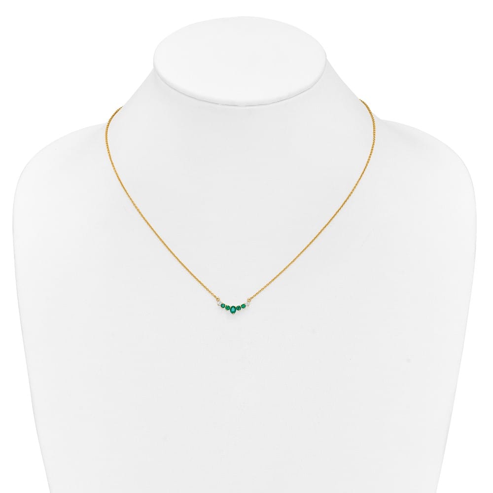 14K Yellow Gold Oval and Round Emerald and Diamond 18 inch Necklace