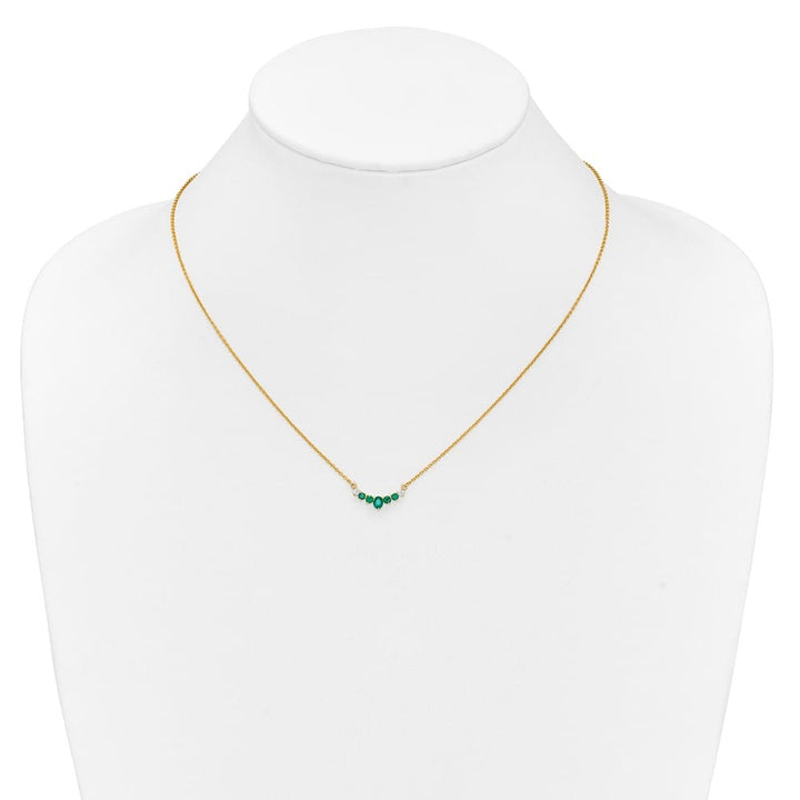 14K Yellow Gold Oval and Round Emerald and Diamond 18 inch Necklace
