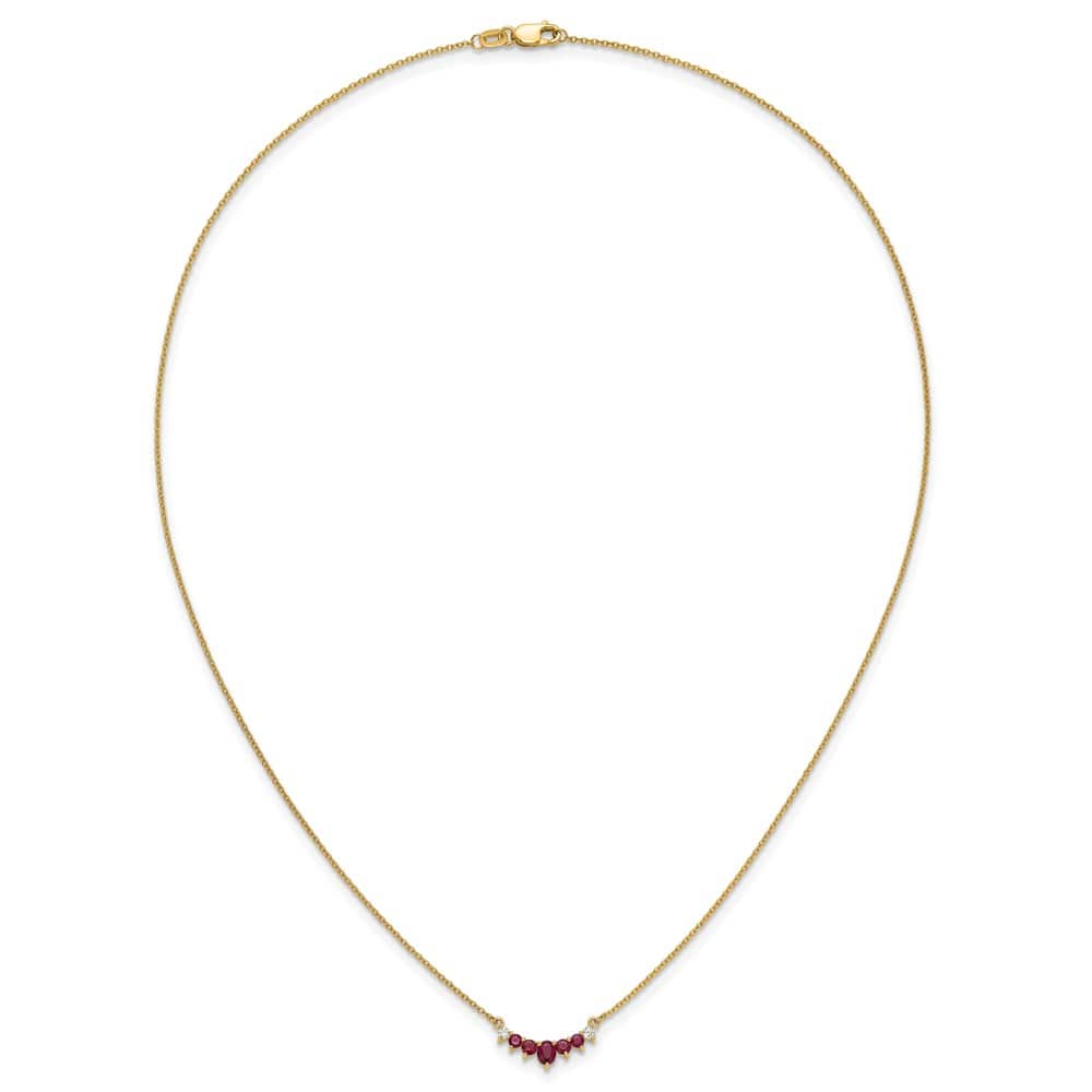 14K Yellow Gold Oval and Round Ruby and Diamond 18 Inch Necklace
