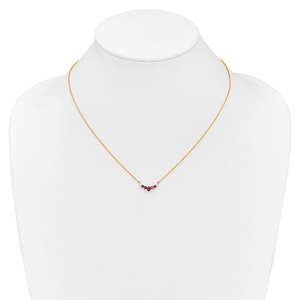 14K Yellow Gold Oval and Round Ruby and Diamond 18 Inch Necklace