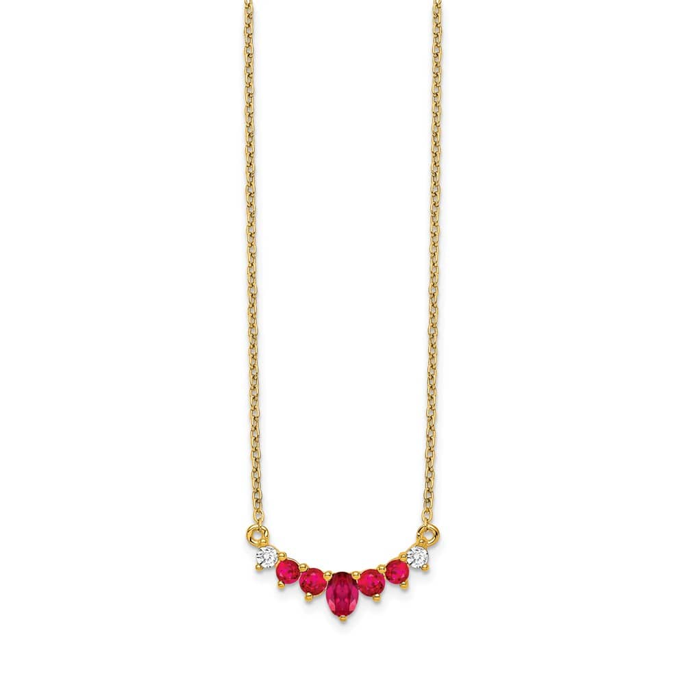 14K Yellow Gold Oval and Round Ruby and Diamond 18 Inch Necklace