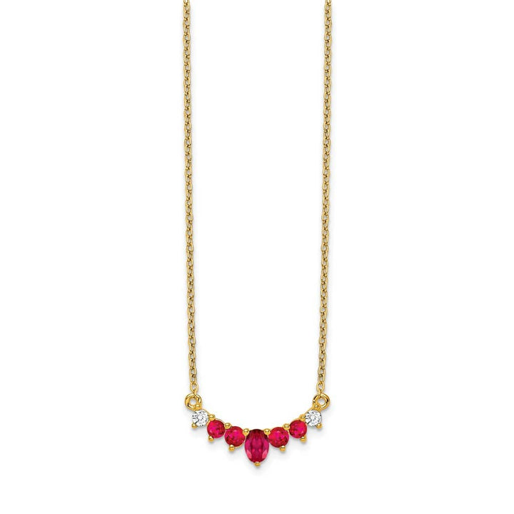 14K Yellow Gold Oval and Round Ruby and Diamond 18 Inch Necklace