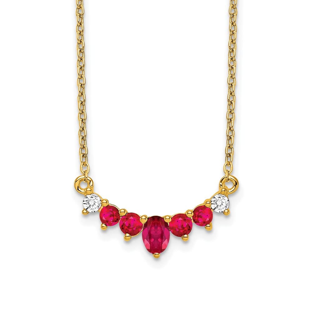 14K Yellow Gold Oval and Round Ruby and Diamond 18 Inch Necklace