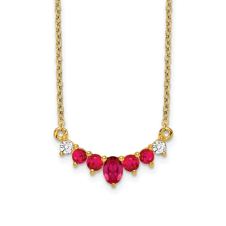 14K Yellow Gold Oval and Round Ruby and Diamond 18 Inch Necklace