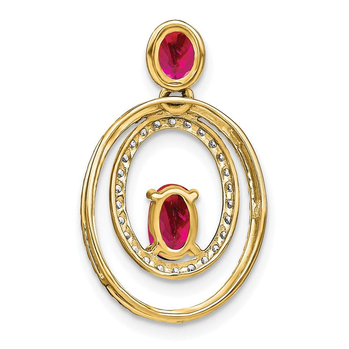 14K Yellow Gold Oval and Round Ruby and Diamond Oval Pendant