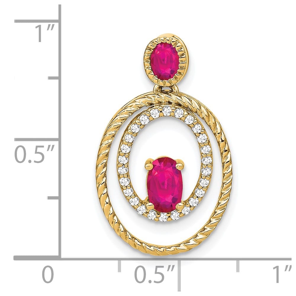 14K Yellow Gold Oval and Round Ruby and Diamond Oval Pendant
