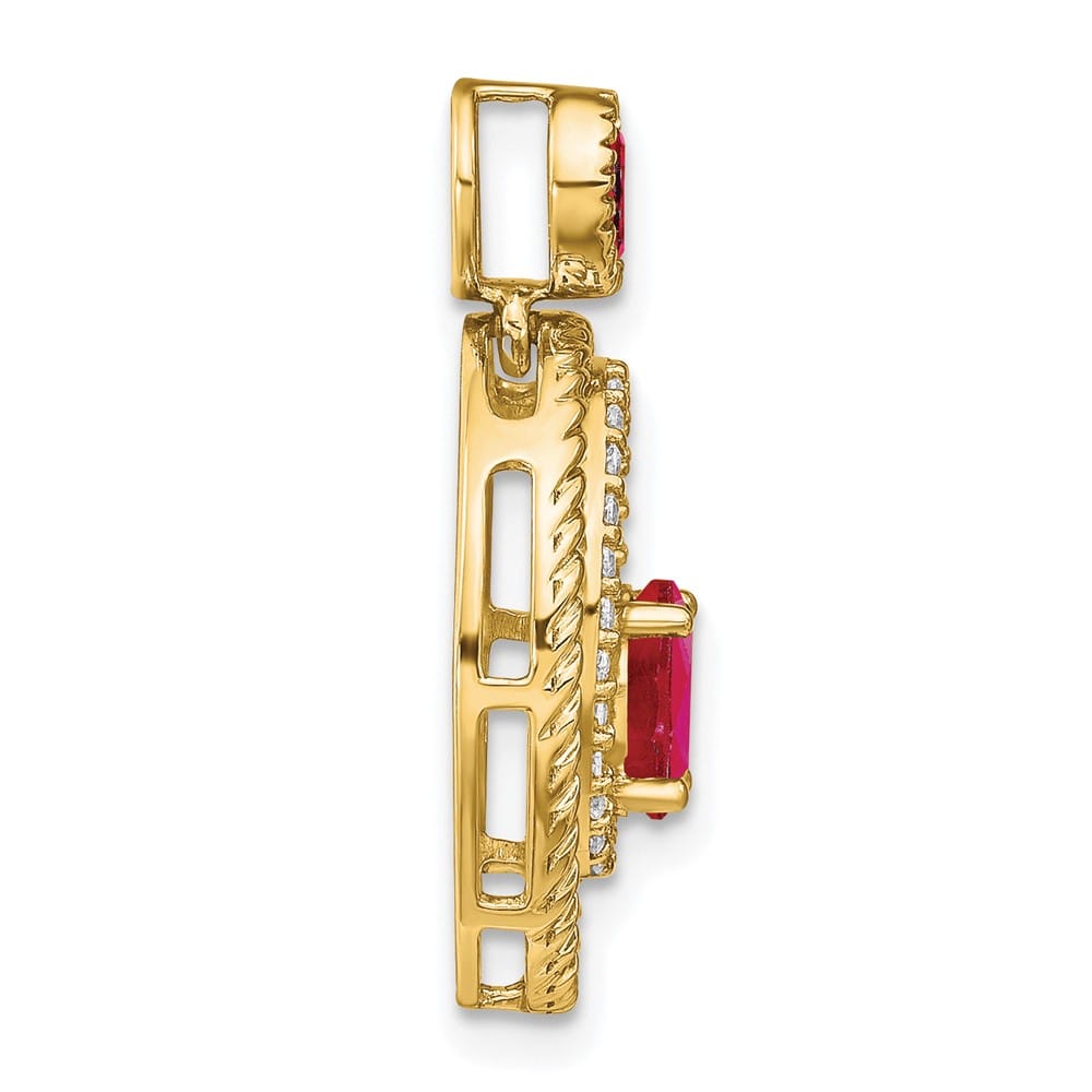 14K Yellow Gold Oval and Round Ruby and Diamond Oval Pendant