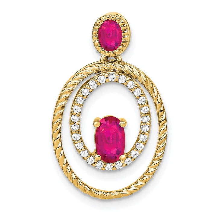 14K Yellow Gold Oval and Round Ruby and Diamond Oval Pendant