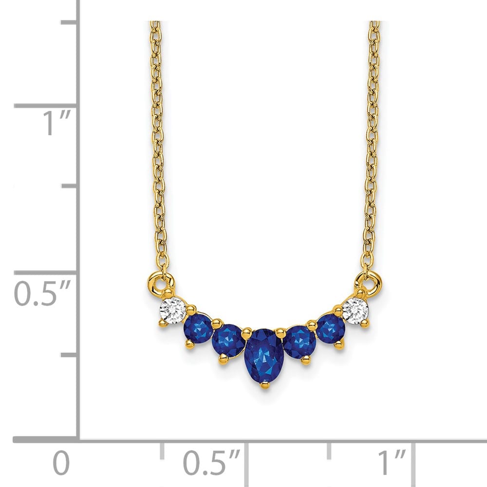 14K Yellow Gold Oval and Round Sapphire and Diamond 18 inch Necklace