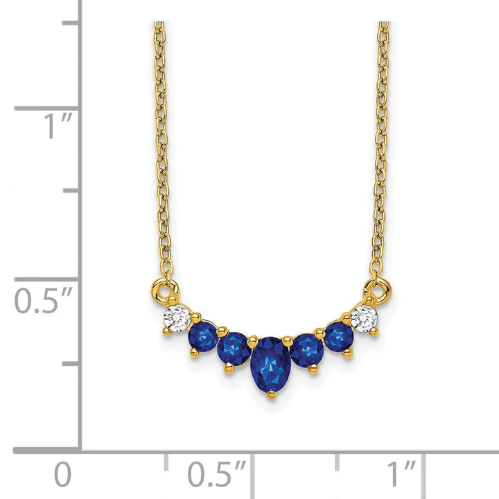 14K Yellow Gold Oval and Round Sapphire and Diamond 18 inch Necklace