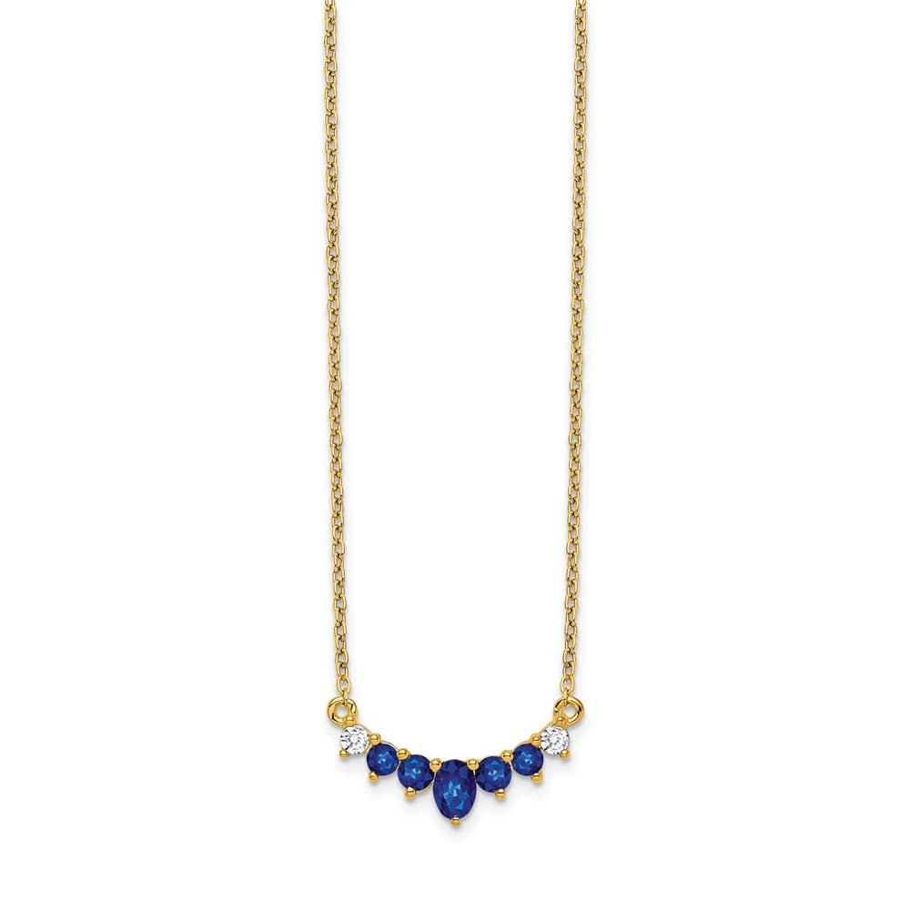14K Yellow Gold Oval and Round Sapphire and Diamond 18 inch Necklace