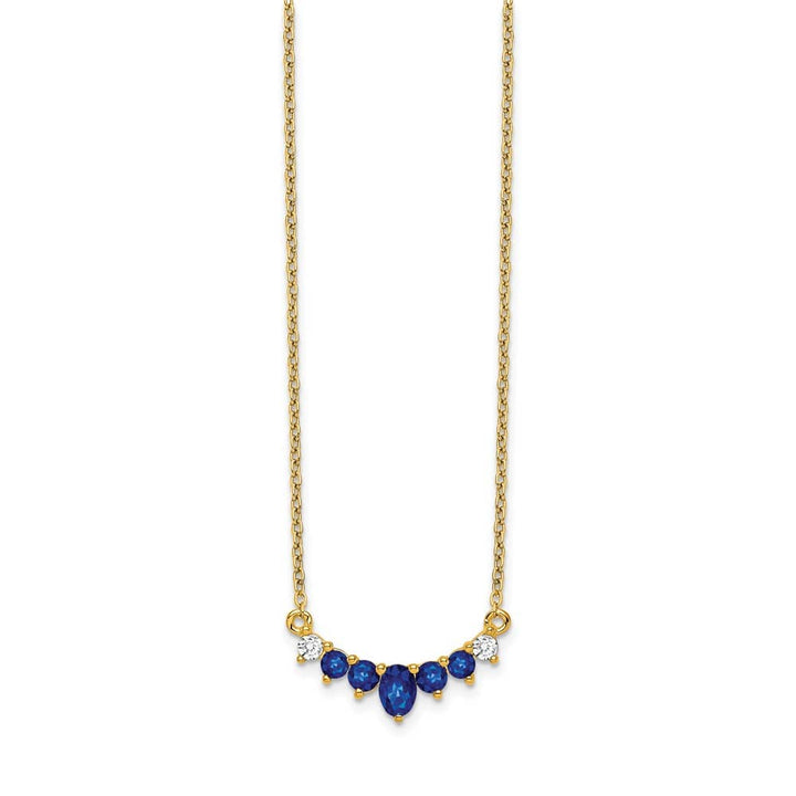 14K Yellow Gold Oval and Round Sapphire and Diamond 18 inch Necklace