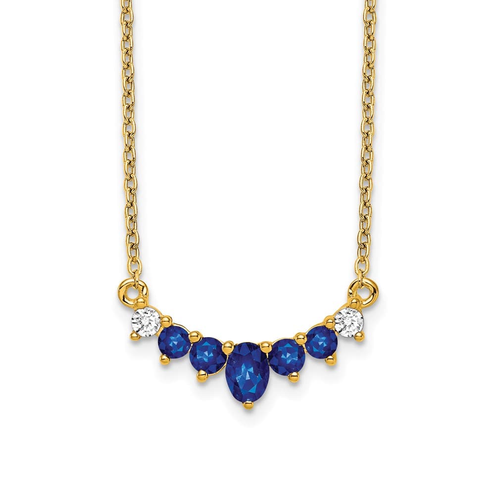 14K Yellow Gold Oval and Round Sapphire and Diamond 18 inch Necklace