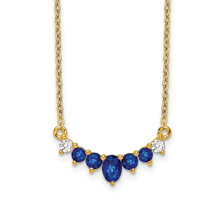14K Yellow Gold Oval and Round Sapphire and Diamond 18 inch Necklace