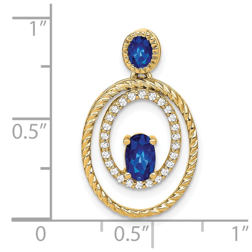 14K Yellow Gold Oval and Round Sapphire and Diamond Oval Pendant