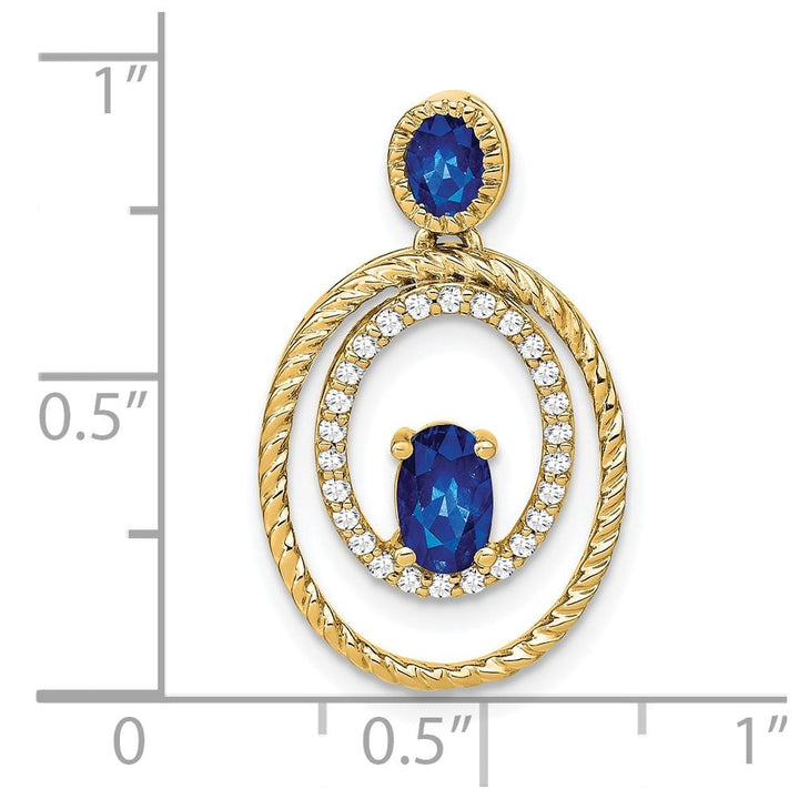 14K Yellow Gold Oval and Round Sapphire and Diamond Oval Pendant